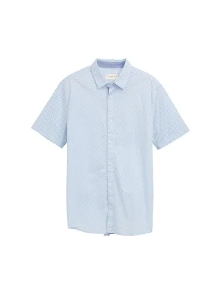 Tom Tailor - Fitted Kurzarmhemd mit Print blue graphic minimal design - Gr. - L