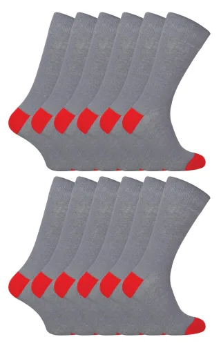 12er Multipack Herren schwarze Baumwollsocken | Sock Snob | Atmungsaktive Crew-Socken mit gepolstertem Fersen- und Zehenbereich - Grau