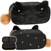 Festivalartikel Federtasche Schulmäppchen mit Katzenmotiv, verstärkt, plüschig
