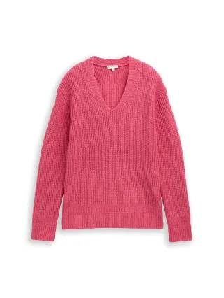 Tom Tailor - Strickpullover mit V-Ausschnitt rose pink melange - Gr. - L