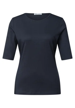 Street One - Basic T-Shirt mit Rundhals in Unifarbe darkest blue - Gr. - 44