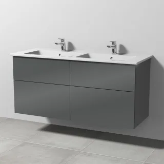 Sanipa 3way Keramik-Set Venticello Keramik-Doppelwaschtisch und Unterbau mit 4 Auszügen, Anthrazit-G SF32879