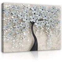 Wallarena Leinwandbild Baum Blumen - Beige - Modern - Wohnzimmer, Abstrakt, 60x40x2cm