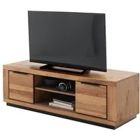 Massivart® TV-Board GRENO 163 cm / Massivholz Wildeiche geölt / Lowboard, 2 Türen / 2 offene Fächer / Metallgriffe