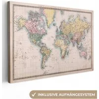 OneMillionCanvasses® Leinwandbild Weltkarte - Retro - Farben, Fotodruck (1 St), Leinwand Bilder Klein, Wand Dekoration Aesthetic 30x20 cm