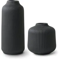 flature Tischvase Keramik Vase 2er-Set mit Rillen - für Pampasgras und Blumen