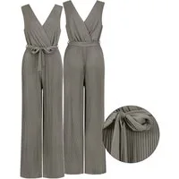 SUBLEVEL Overall Damen Overall Jumpsuit lange Hose Binde Gürtel Einteiler Plissee Hose