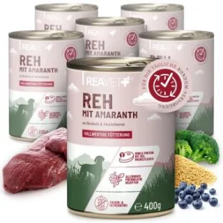 REAVET Hundenassfutter – Reh mit Amaranth an Brokkoli & Heidelbeere 6x400 g