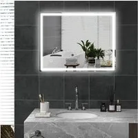HOMCOM Badspiegel Beschlagfrei, mit 3 Lichtfarben, Touchschalter (LED Spiegel mit Memory-Funktion, 1-St., Badezimmerspiegel mit Beleuchtung), 90 x 70 cm, für Badzimmer, Silber
