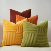 Topfinel Kissenbezug 40x40 4er set Kissenbezüge 50x50 Kordsamt mit Streifen deko Sofa, kissenbezug Gelb-Orange Farbverlauf Schlafzimmer Weich Hautfreundlich