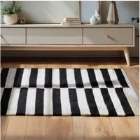 HANSE Home Wollteppich Vika, schwarz-weiss, rechteckig, Höhe: 5 mm, Handgewebt, Wolle, Natur, Läufer, Wohnzimmer, Schlafzimmer, Streifen