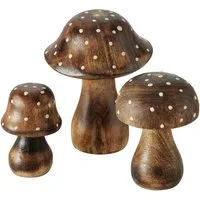 Spetebo Dekofigur Mangoholz Deko Pilze 3er Set - 10 / 8 / 7 cm (3 St), Holz Fliegenpilz Figur zur Herbst Dekoration