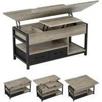 MSMASK Couchtisch 3-in-1-Multifunktions-Wohnzimmertisch mit 2 Schubladen, Kaffeetisch, Versteckte Aufbewahrung, 50T x 100B x 50H cm