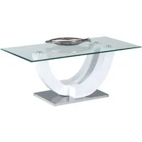 Stolkom Sp.z.o.o. Couchtisch Swing Glastisch, Wohnzimmertisch mit Glas, BxHxT 120x48x60 cm, Sicherheitsglas 8mm stark, Gestell U-förmig in weiß hochglanz lackiert