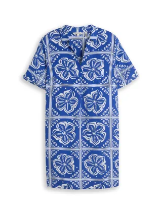 Tom Tailor - Plus Size - Kleid mit Leinenanteil blue flower tile design - Gr. - 54