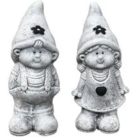 Stone and Style Gartenfigur Frostfeste Steinfiguren 2er-Set Wichtel Junge & Mädchen