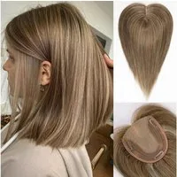 LuxusKollektion Echthaar-Extension Haarteil Echthaar Damen Basis graue 14 Zoll ohne Pony Hellbraun