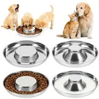 BlingBin Napf-Set 4 Stück Edelstahl Welpennäpfe Futternäpfe,Wassernapf, Edelstahl, Langsame Futternäpfe für kleine Hunde und Katzen, Welpen-Futterspender