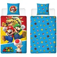 Familando Kinderbettwäsche Super Mario World 135x200 80x80cm Microfaser, Mikrofaser, 2 teilig, für Gamer & Zocker, mit Reißverschluss, Wendebettwäsche