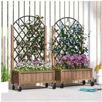 Outsunny Hochbeet 2er Set, mit Rolle, Rankgitter, aus Holz (Pflanzkasten, 2 St., Spalier Pflanzkübel), 52x25x97cm, für Garten, Balkon, für Kletterpflanzen Korbpflanzen