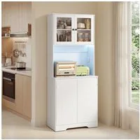 Bealife Buffet Küchenschrank mit Arbeitsplatte und 2 Schranktüren (Mit LED-Licht (farblich einstellbar) & Steckdose)