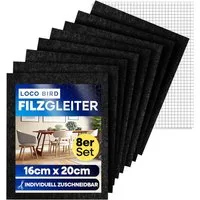 Loco Bird Filzgleiter Stühle Selbstklebend zum Zuschneiden - 8 Stück 16 x 20cm - 4mm schwarz, (Spar-Set, 8 St), Möbelgleiter, Parkettschoner für Stuhlbeine, Filzplatten, Bodenschoner
