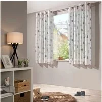 heimtexland Vorhang Kindergardine Skandi-Stil Dekoschal Wald Bär Grau (1 St), Ösen, halbtransparent, Polyester, Leinenoptik I Natur I Ösenschal I Kinderzimmer I Vorhang