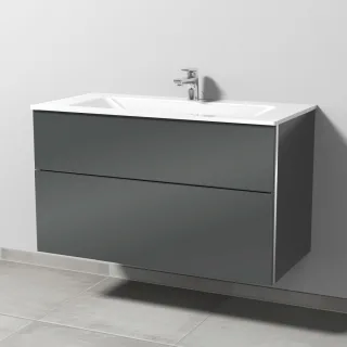 Sanipa 3way Glas-Set Glas-Waschtisch und Unterbau mit 2 Auszügen, Anthrazit-Glanz BS20479