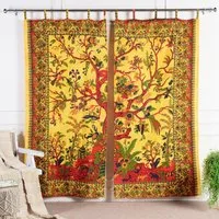Karmandala Vorhang Lebensbaum Vögel Gardine blickdicht indischer Schlaufenschal 2er-Set, Schlaufen, Baum des Lebens Boho Gardinen aus Baumwolle Vorhang Set