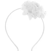 axy Haarreif Blumen Haarreif zur Kommunion in Weiss, Kinder Haarschmuck Haarreif mit Stoffblumen