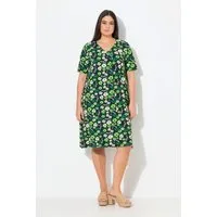 Ulla Popken Jerseykleid Jerseykleid Blüten A-Linie V-Ausschnitt Halbarm