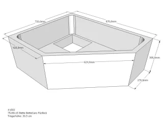 Neuesbad Wannenträger für Bette Caro 75x90x15 Fünfeck SD22002