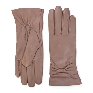 Damen-Fahrhandschuhe aus nudefarbenem, beigefarbenem italienischem Leder mit weichem Wollfutter und Schleifendesign für den Winter