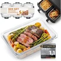 Lemontree Küchenmaschinen Zubehör-Set Glasbehälter für Airfryer –Airfryer Zubehör BPA-frei spülmaschinenfest, Zubehör für Alle gängigen Airfryer, Heißluftfritteusen, Mikrowellen, Öfen & Gefrierschränke, Vorratsdosen Set hitzebeständig bis 300°C - Ers