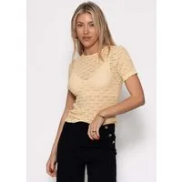 SASSYCLASSY T-Shirt Shirt aus floraler Spitze für Damen Feminines Top in leicht transparenter Struktur und Rundhalsausschnitt