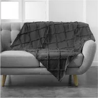Plaid Baumwolldecke Anthrazit 150 x 125 cm Wohndecke 100% Baumwolle Fransen, Macosa Home, Fransen-Decke Sofadecke Modern