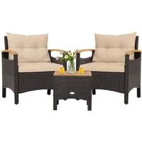 KOMFOTTEU Balkonset, aus PE-Rattan mit Kaffeetisch, aus Akazienholz