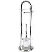 axentia WC-Garnitur Bürstenhalter & Papierrollenhalter in Einem Toilettenbürstenständer, (2in1 Klopapierhalter und Bürstenständer in Einem, verchromter Bürsten-Ständer mit Halterung für Toilettenpapier), Toilettenbürste- und Klorollenhalterung Klobür