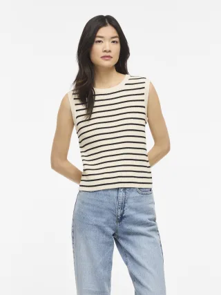VILA - VIMALU RIB S/L O-NECK KNIT TOP Sandshell - Gr. - L