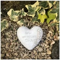 Radami Gartenfigur Grabherz Gedenkstein "Wir vermissen Dich" Grabdeko