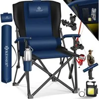 KESSER Campingstuhl (Strandstuhl mit hoher Rückenlehne + Tasche), Campingstuhl Inkl. Campinglicht, Angelhalterung und Getränkehalter