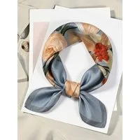 Vivi Idee Seidentuch 100% Maulbeerseide Halstuch Damen Margeriten-blau, Quadratisches 53x53 cm Halstuch, bedrucktes Seidenschal