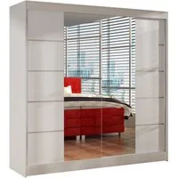 Sofnet Kleiderschrank Basti V (mit Spiegel, Schiebetüren und Kleiderstange) Schwebetürenschrank mit 2 Türen, Schiebetürenschrank - 200x215x58 cm