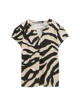 Tom Tailor - T-Shirt mit Muster abstract beige zebra - Gr. - M