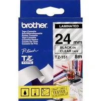 Schriftband TZ-151 24 mm, Schwarz auf farblosem Band