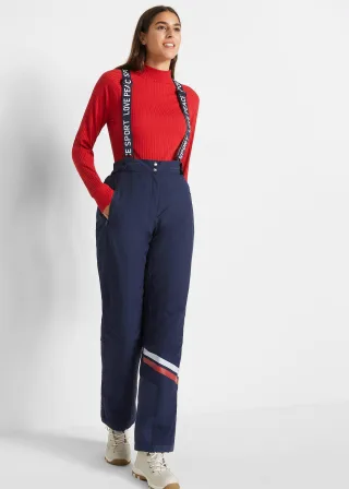 bonprix Ski Funktions-Thermohose mit abnehmbaren Trägern wasserdicht, blau, Gr.42, Wärmende Skihose wasser- und winddicht mit Trägern und Schneefang, Straight Fit