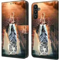 CLM-Tech Handytasche für Samsung Galaxy A16 / A17 5G Hülle aus PU-Leder Klapphülle (Katze weißer Tiger, Handyhülle mit Standfunktion - Wallet Flip Case inklusive Kartenfächer), Cover mit Magnetverschluss