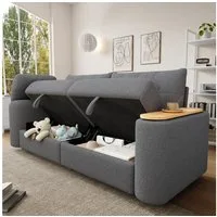 STILVORA Schlafsofa 3-Sitzer Relaxsofa mit Stauraum Polstermöbel mit Beistelltisch Grau, Set 1 Teile, platzsparende Schlafcouch für Apartment, Wohnzimmer