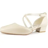 White Lady 177 offwhite Leder - weite Brautschuhe mit Kreuzriemchen Slingpumps