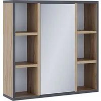 Vicco Badezimmerspiegelschrank Stephan, Goldkraft Eiche/Schwarz, 60 x 59.2 cm mit Regalböden und ... (1-St)